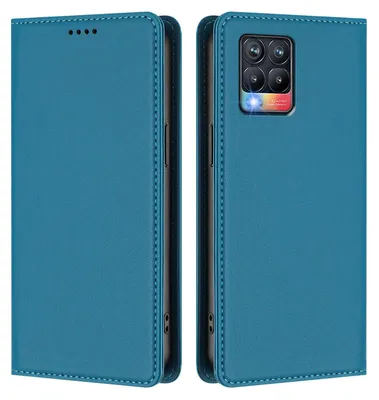 Produktbild von Handyhülle für Realme 8 4G/Realme 8 Pro 4G, Kunstleder Klapphülle Stoßfeste Magnetische Hülle mit Ständer Blau