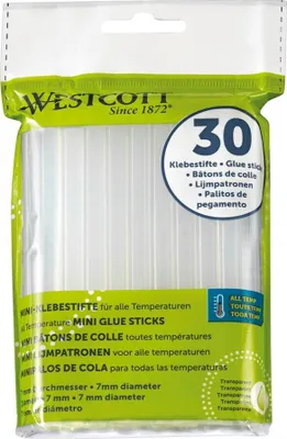 Produktbild von WESTCOTT klej na gorąco w sztyfcie mini przezroczysty, 30 szt.