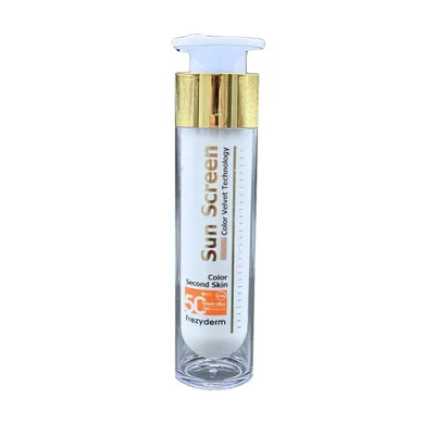A bottle of Frezyderm Sun Screen Color Velvet Face Water Resistant Spf50+.