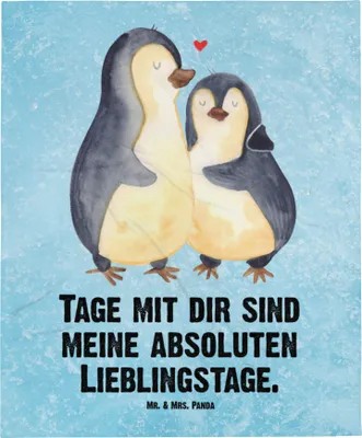 Produktbild von Mr. & Mrs. Panda Plaid Pinguin umarmen - Eisblau - Geschenk, Hochzeit, Winterdecke, Liebe, Tagesdecke, Kuscheldecke, Decke, Bettdecke, Hochzeitstag