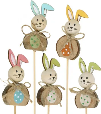 Produktbild von Osterhase Holz Blumenstecker Ostern, Bunte Hasen Deko Pflanzenstecker 8cm, 8er Set, 8 Stück