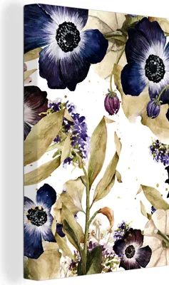 Produktbild von OneMillionCanvasses® - Leinwandbilder - 90x140 cm, Aquarell - Blumen - Illustration, Wandbilder Kunstdruck Wanddekoration - Wandschmucke - Schlafzimmer