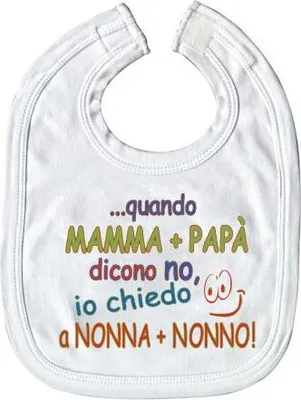 Produktbild von Lätzchen Babylatz Schlabberlatz mit Druck "quando Mamma + Papa dicono no, io chiedo...(wenn Mama + Papa nein sagen, frage ich Oma + Opa) 08432