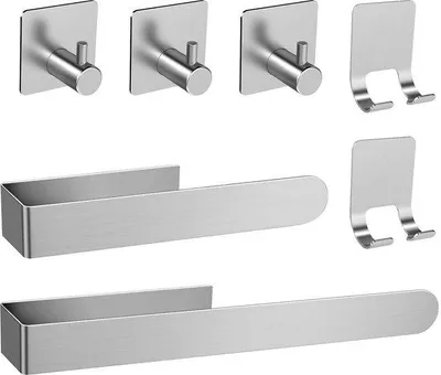 Immagine prodotto di Portasciugamani in acciaio inossidabile, 7 pezzi, autoadesivo, per bagno e cucina