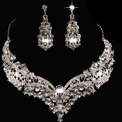 Produktbild von Hochzeit-Brautkönigin-Stil, vollständig glänzende Strass-Halskette, Ohrringe, Schmuckset