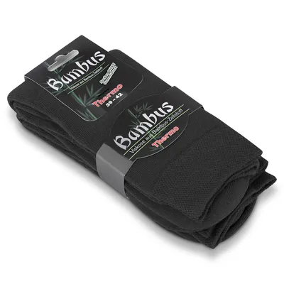 Produktbild von 2 Paar warme Winter THERMO Bambus Viskose Socken Uni foot-art bamboo:line Gr. 47/50 schwarz
