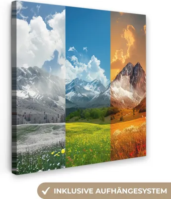 Produktbild von MuchoWow® - Leinwandbilder - Landschaft - 4 Jahreszeiten - Natur - Winter - Frühling - Sommer - Herbst, Wandbild, Wanddeko Bilder Wohnzimmer, 50x50 cm