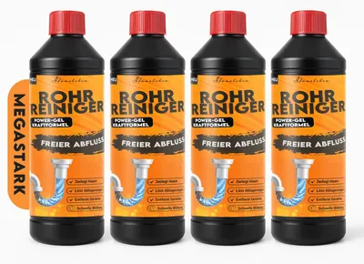 Produktbild von hausleben Abflussreiniger EXTRA STARK 4x1000ml – Rohrreiniger Power-Gel gegen Haare, Fett & Verstopfungen für Küche, Bad, Dusche und Abflussfrei