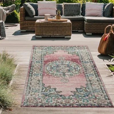 Produktbild von Teppich Orient Teppich Outdoor Wohnzimmerteppich Vintage in rosa Größe - 80 x 150 cm