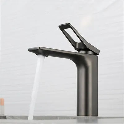 Produktbild von Waschtischarmatur aus poliertem Chrom, Einhebel-Badezimmerarmatur, Waschtischarmatur, Mischbatterie fš¹r Warm- und Kaltwasser (grau)
