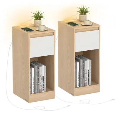 Zdjęcie produktu dla Zestaw dwóch stolików nocnych – MDF – kolor brązowy – wymiary 30 x 25 x 59,5 cm