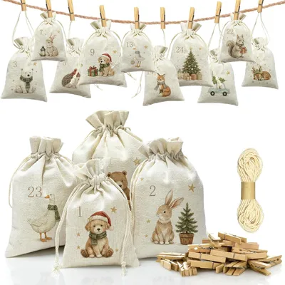 Immagine prodotto di Calendario dell'Avvento fai-da-te da riempire - Tessuto - 24 sacchetti per il calendario dell'Avvento