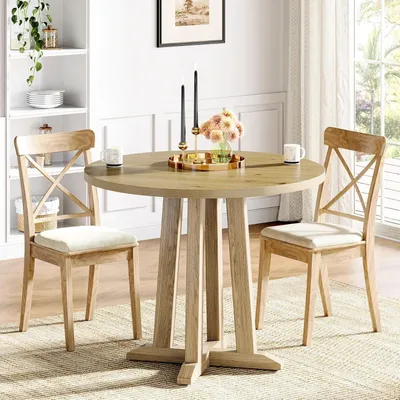 Immagine prodotto di Tavolo rotondo da pranzo, diametro 80 cm, colore legno naturale, adatto per 2-4 persone