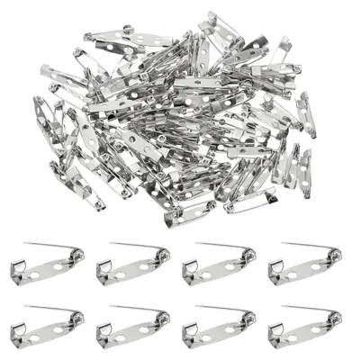 100 Stück Broschennadeln, 20 mm, Sicherheitsverschluss, dunkel silber