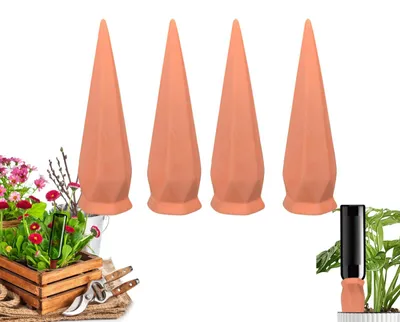 Immagine prodotto di 4 coni in terracotta per l'irrigazione delle piante, ideali per il giardino, in terracotta
