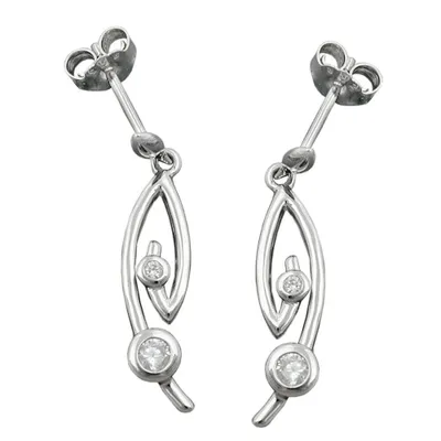 Produktbild von Ohrstecker Ohrring 28x6mm Ohrhänger mit Zirkonias weiß rhodiniert Silber 925 silber 28x6mm