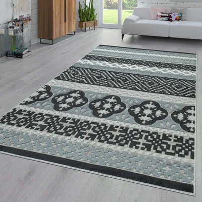 Produktbild von TT Home In- & Outdoor-Teppich Balkon Terrasse Mit Retro-Muster 3D-Web-Art In Schwarz Größe 120x170 cm