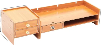 Obrázek produktu pro Stojan na monitor, 3 zásuvky, prostorově úsporný design, dřevo