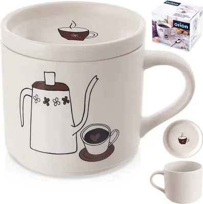 Produktbild von Orion Porzellanbecher Becher Kaffeetasse Teetasse Kaffeebecher Teebecher Porzellantasse mit Deckel aus Porzellan 420 ml