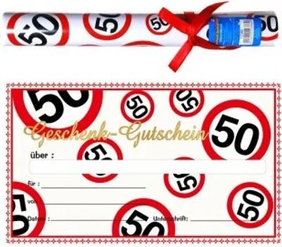Produktbild von Riesen-Geschenk-Gutschein in Papp-RÜhre 50. Geburtstag