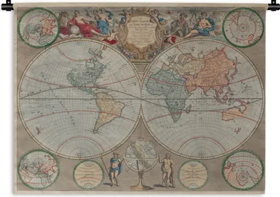 Produktbild von MuchoWow® Wandteppich Wandbehang Weltkarte - Retro - Globus 150x112 cm Tapisserie Dekoration Wandtuch - Wanddecke - Wandteppiche