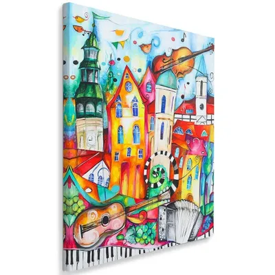 Produktbild von Leinwandbild bunte musikstadt 40x60 cm Feeby farbe wandbild bereit zum aufhängen