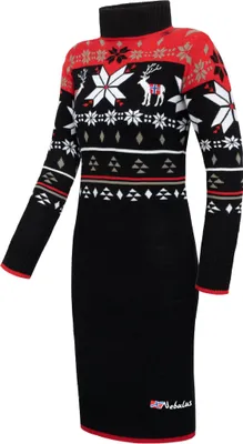 Produktbild von Nebulus Norweger Strickkleid HIGH Damen, knielang , vielseitig , P6202 - Damen, schwarz-rot, M/38