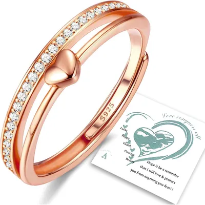 Produktbild von Ring Damen Verstellbar Herzring Silber 925 Roségold Zirkonia Verlobungsring