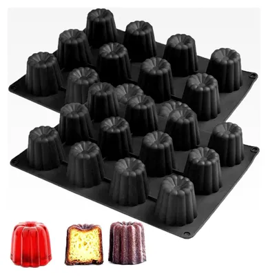 Produktbild von 2 Stück Mini Cannelé Silikonform, 12 Hohlräume Silikon Backformen für Muffins, Pudding, Cupcakes und Brot (Schwarz)