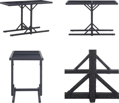 Immagine prodotto di vidaXL Tavolo da giardino nero 110×53×72 cm in vetro e poly rattan - Tavolo da giardino - Tavoli da giardino - Tavolo da esterno - Tavoli da esterno