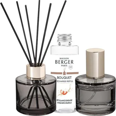 Productafbeelding van Geschenkset: Aromadiffusor Rosalie, grijs, inclusief navulling en home spray "Intensieve Glitter"
