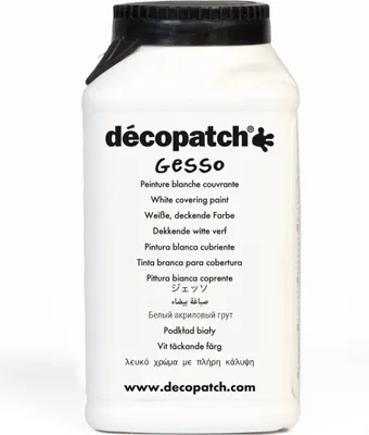 Produktbild von Décopatch 24x Gesso 300g, weiße Acrylfarbe, mehrsprachiges Etikett Weiß GE300AO