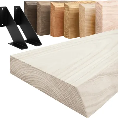 Produktbild von LAMO Manufaktur Wandregal Holz Baumkante  |  Regal Farbe:  Weiß  | mit schwarzem Vintage Regalträger | 160 cm
