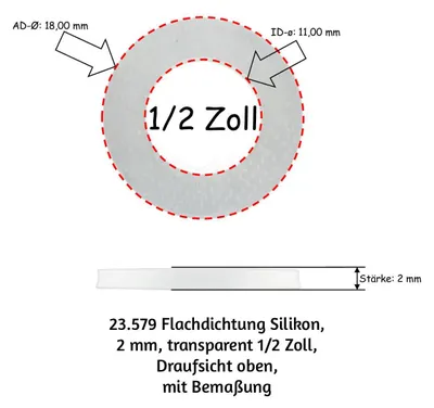 Obrázok produktu pre 10 kusov plochých silikónových tesnení, 2 mm, priehľadné, 1/2 palca