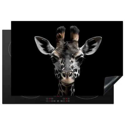 Produktbild von KitchenYeah© Herdabdeckplatte Giraffe - Porträt - Schwarz - Tier , 77x51cm, Küche Deko, Glaskeramikkochfeld Herdabdeckung, Abdeckplatte fùr Kochfeld