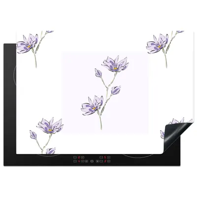 Produktbild von KitchenYeah© Herdabdeckplatte Blumen - Lila - Muster , 75x52cm, Küche Deko, Glaskeramikkochfeld Herdabdeckung, Abdeckplatte fùr Kochfeld