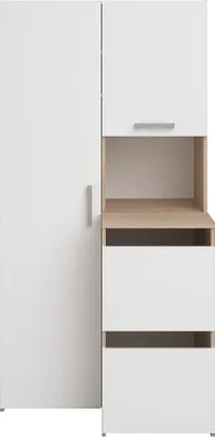 Image de Meuble de rangement pour la salle de bain avec armoires, étagères & armoire haute - Couleurs bois clair & blanc - 92 x 184 cm - ERKANO