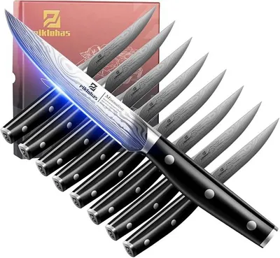Imagen del producto de Juego de cuchillos para carne, 8 piezas, 11,7 cm, con filo liso, cuchillos para cena