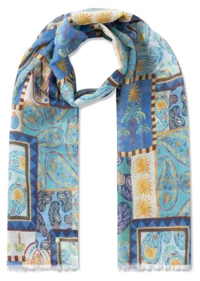 Produktbild von Codello (122) PRINTED SCARF Baumwolle PAISLEY PATCH blau-70X180CM, blau BLU2 BLU2 70/180CM