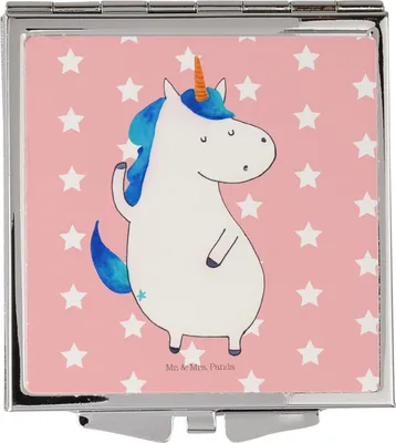 Produktbild von Mr. & Mrs. Panda Handspiegel Einhorn Mann - Rot Pastell - Geschenk, Kosmetikspiegel, Einhörner, Beste, Taschenspiegel klappbar, Klappspiegel, Frauen Spiegel, Party
