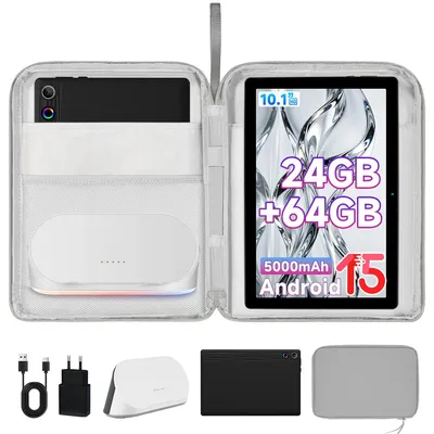 Zdjęcie produktu dla Tablet JENBIZZ, 10,1 cala, system Android, 14 GB RAM (3+11), 64 GB pamięci wewnętrznej, ramka do zdjęć, Wi-Fi 6, długi czas pracy na baterii, z ładowarką-głośnikiem i etui