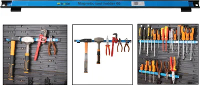 Produktbild von Magnetliste Magnetische Werkzeugleiste Metallstreifen Länge 60 cm Schwarz, Für Werkzeugtafeln der Marke BOTLE mit Befestigungswinkeln für Schraubendreher, Zangen, Bohrer und mehr