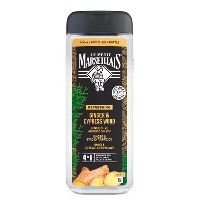 Zdjęcie produktu dla Le Petit Marseillais Żel pod prysznic 4w1 dla mężczyzn, Imbir & Drzewo Cyprysowe, 400ml