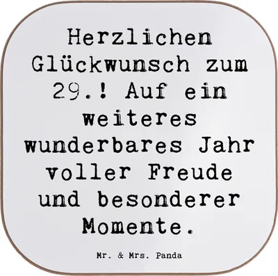Produktbild von Mr. & Mrs. Panda Untersetzer für Gläser Spruch 29. Geburtstag - Weiß - Geschenk, liebevoll handgefertigt, handgemachte Geschenke, Träumen, Tischuntersetzer, Coaster