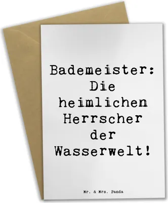 Produktbild von Mr. & Mrs. Panda neujahrskarte Spruch Bademeister Herrscher - Weiß - Geschenk, Beruf, Grußkarten, Schwimmbad, weihnachtskarten, Geschenke für Berufstätige, Berufe
