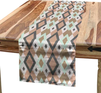 Produktbild von ABAKUHAUS geometrische Rhombus Tischläufer, Abstrakt Pastell Kreative Illustration von Continuous Künstlerische Formen Drucken, 40 x 225 cm, Mehrfarbig