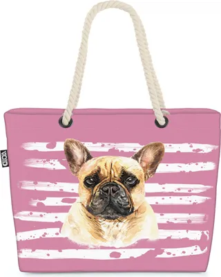 Produktbild von VOID XXL Strandtasche Französische Bulldogge Shopper Tasche 58x38x16cm 23L Beach Bag, Kissen Farbe:Blau