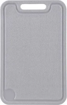 A plain, top-down view of a gray cutting board.