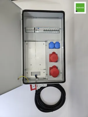 Produktbild von IP54 Metall Wandverteiler Stromverteiler CEE 32A 16A 2x230V mit HAGER Sicherungen FI /LS mit Kabel 5m