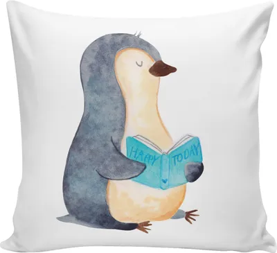 Produktbild von Mr. & Mrs. Panda Deko Kissen Pinguin Buch - Weiß - Geschenk, Bücherwurm, Urlaub, Nichtstun, Dekokissen, couch, Kleines, Ferien, kuschelkissen 40x40, Ausruhen, Sofa